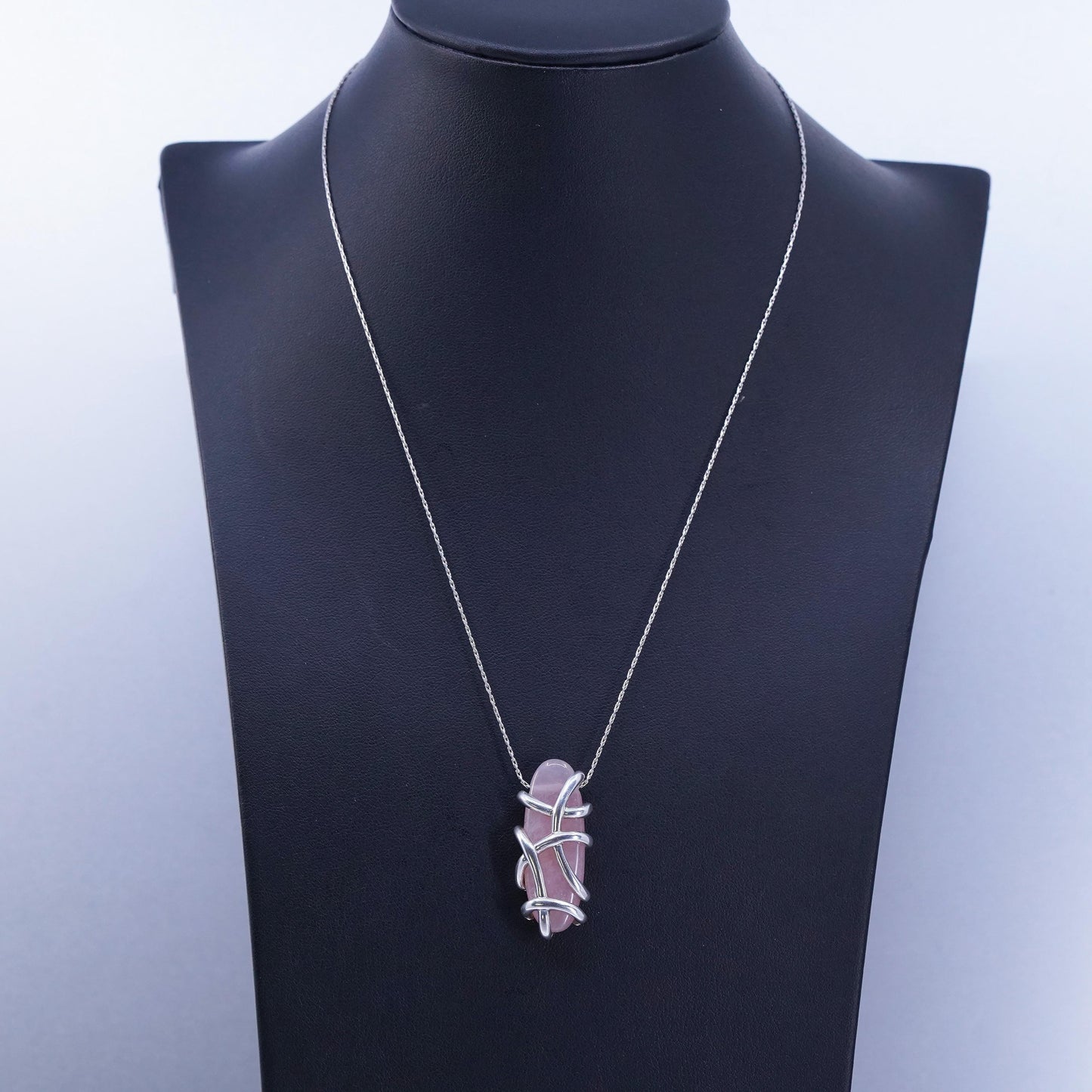 18” Angela Commings Sterling 925 silver snake necklace Pink quartz pendant