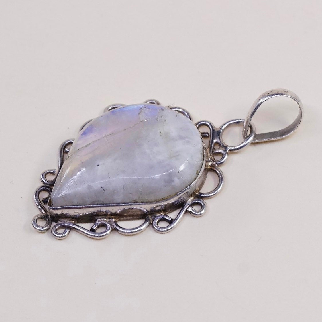 VTG Sterling silver handmade pendant, mexico 925 w/ teardrop moonstone