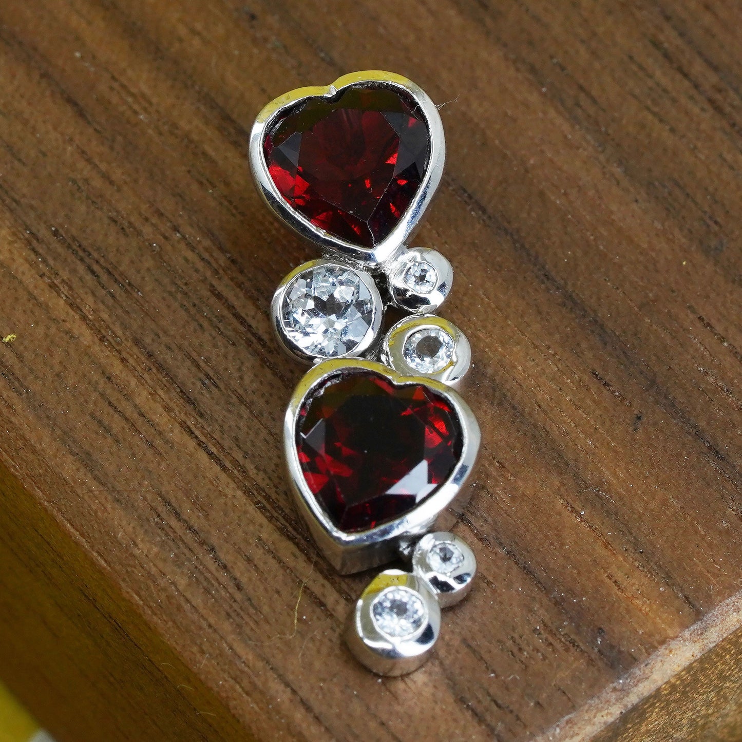 Vintage Seventeen Sterling 925 silver handmade pendant heart ruby with cz