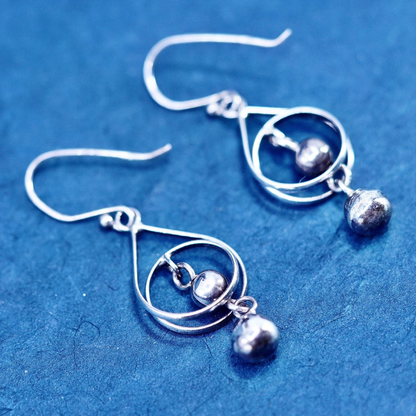 Sterling silver Handmade earrings, entwined 925 teardrop dangled with beads