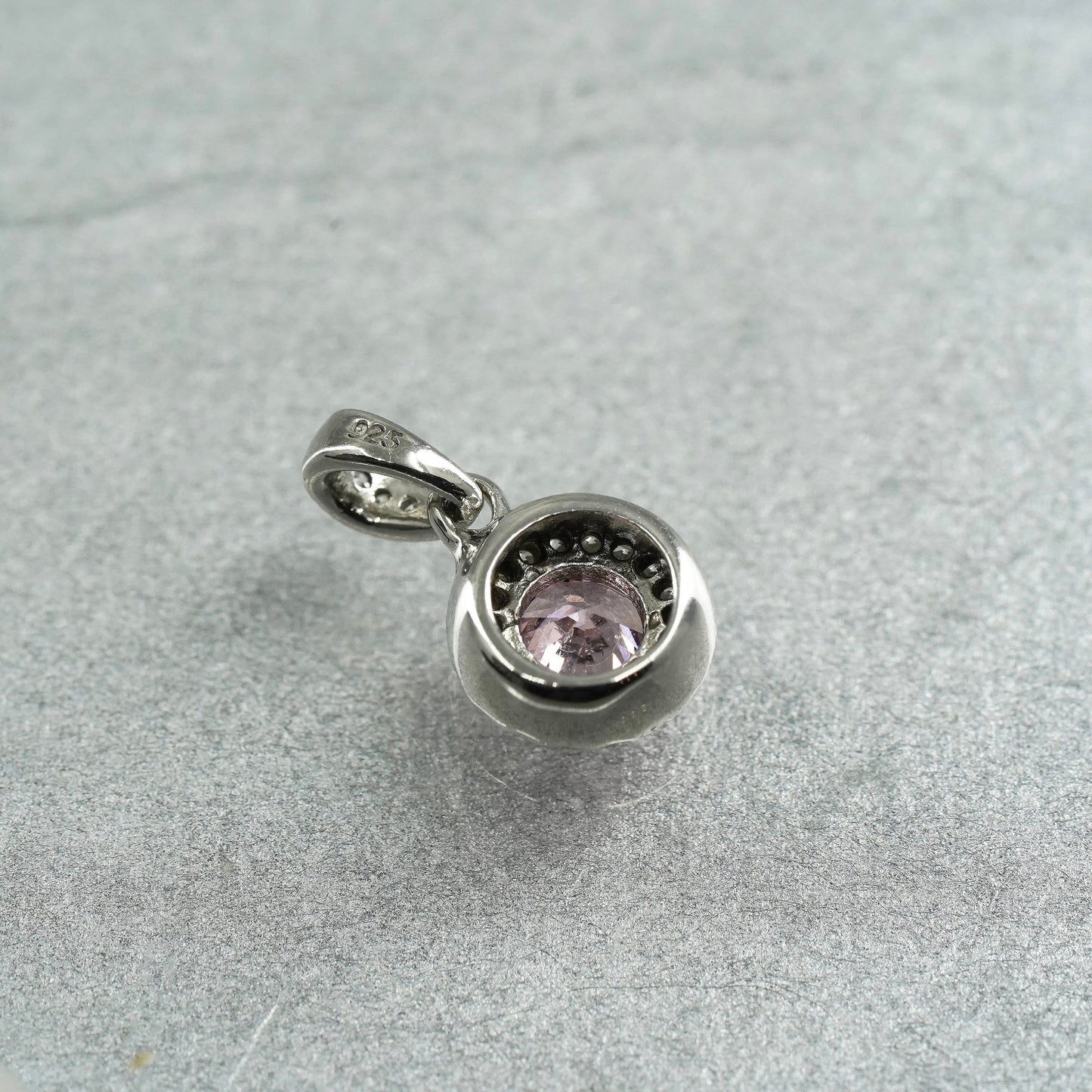 vintage Sterling silver pendant, 925 charm with pink Cz