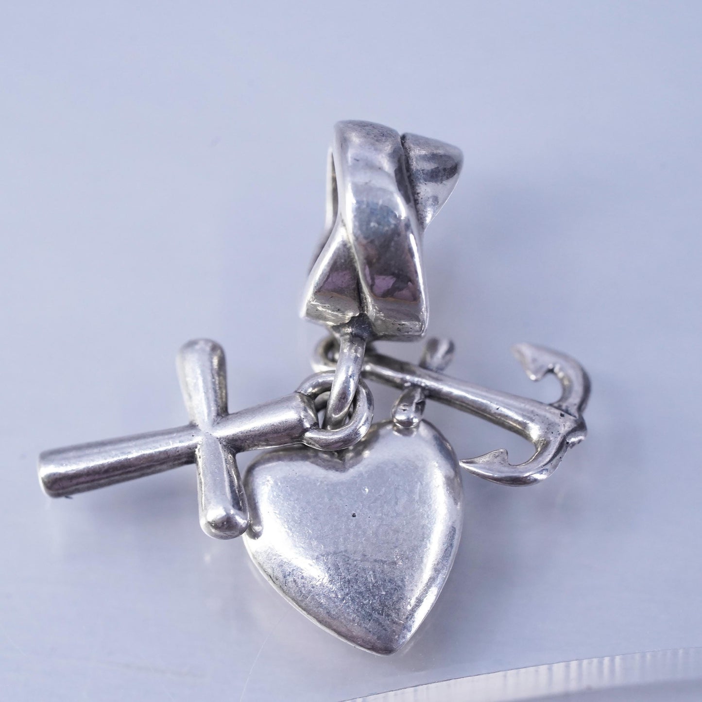 Vintage sterling 925 silver heart cross anchor charm pendant