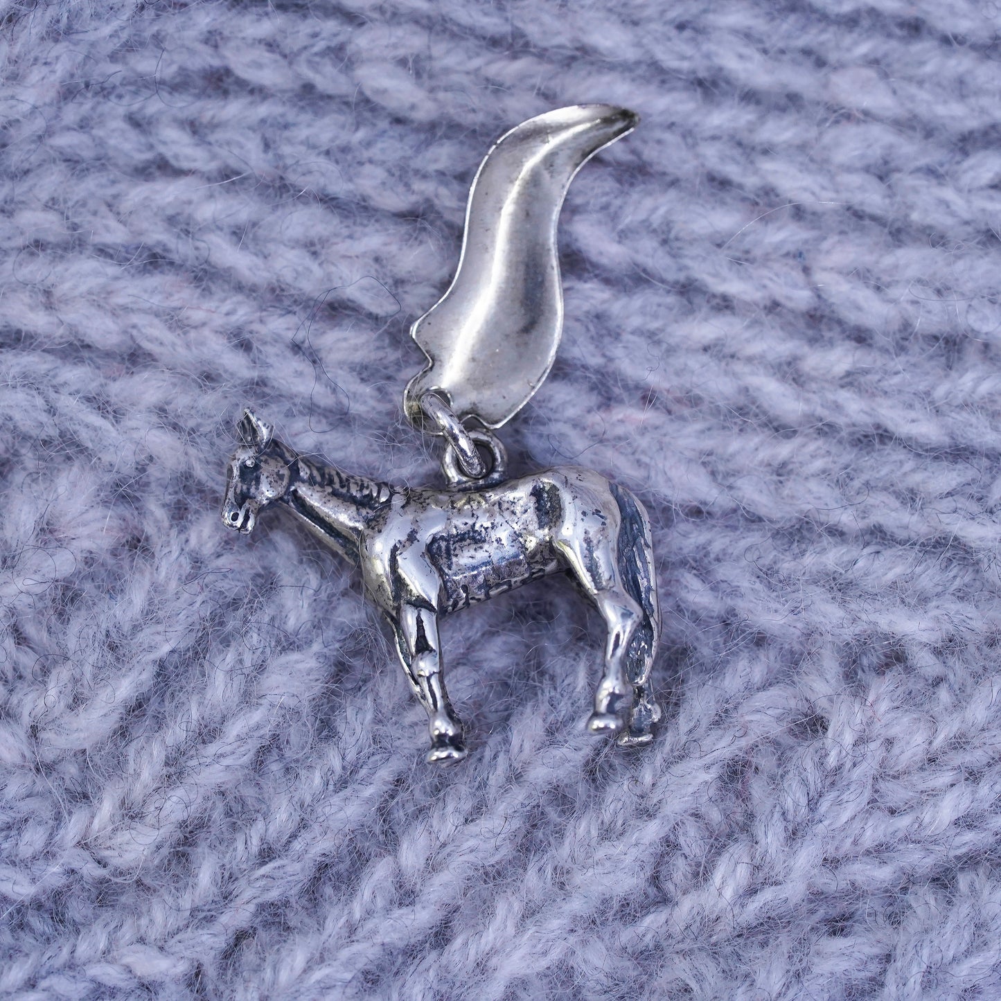 Vintage sterling silver handmade pendant, 925 horse charm