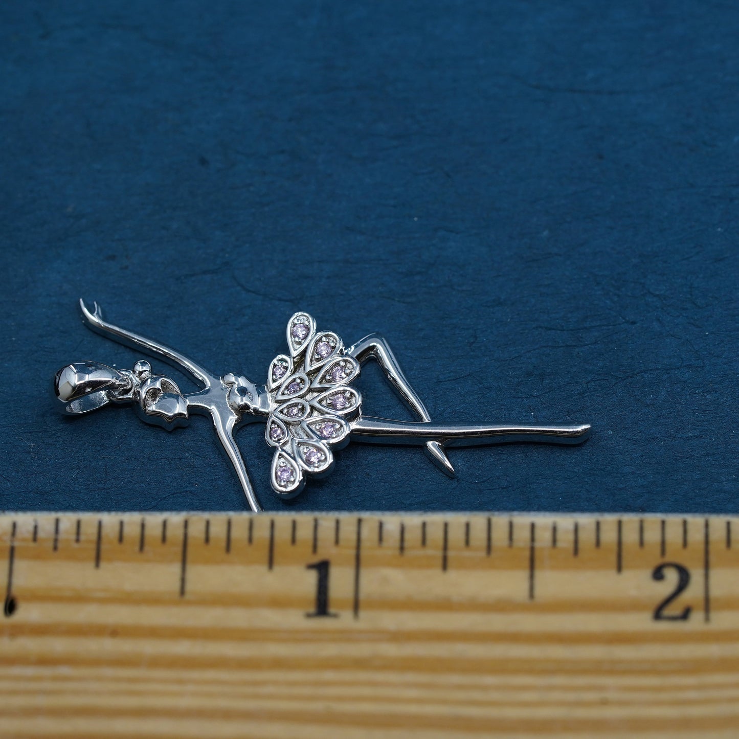 vtg Sterling silver pendant, 925 ballerina dancer with cluster diamond skirt