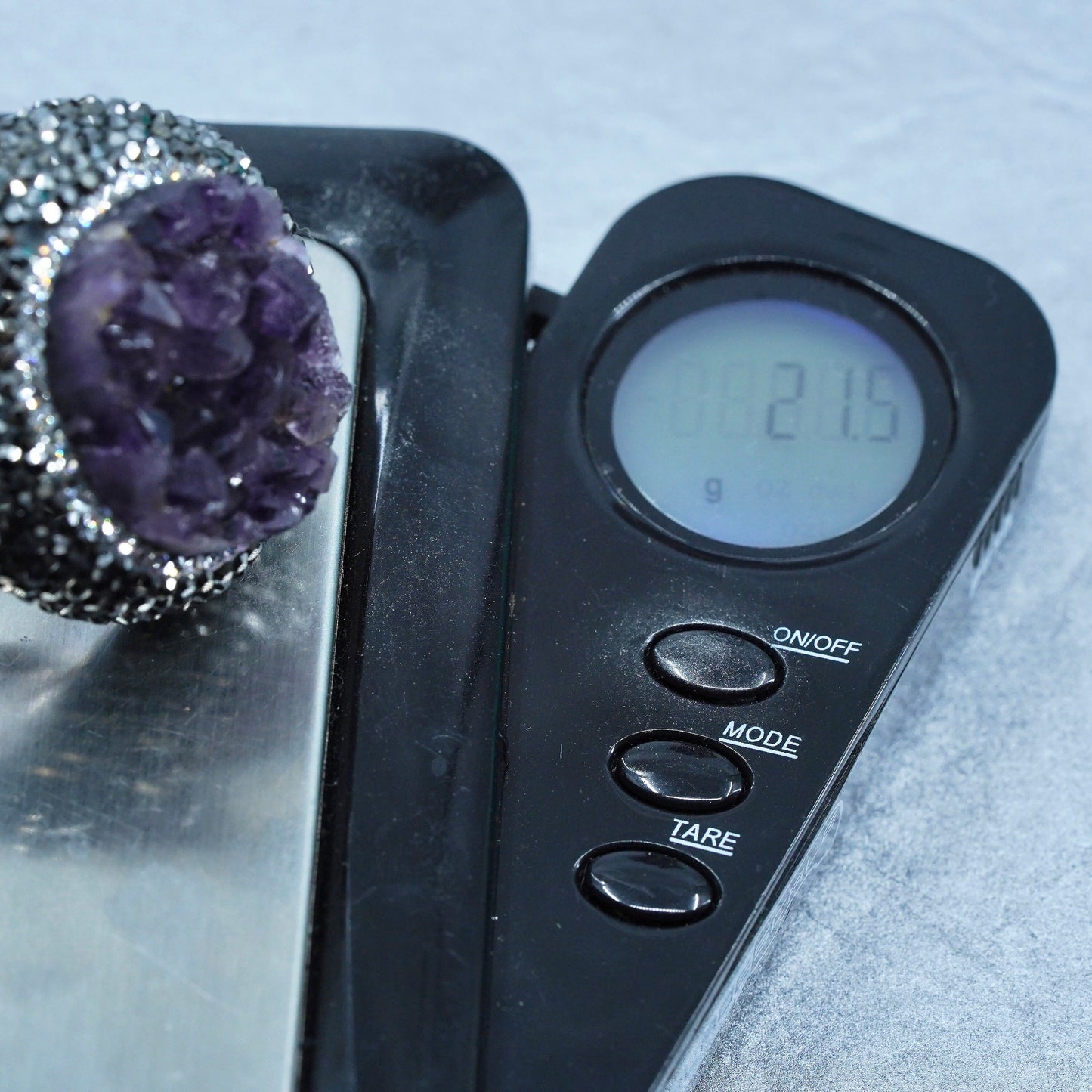 Size 7, VTG Truva Sterling 925 silver handmade ring w/ druzy amethyst marcasite