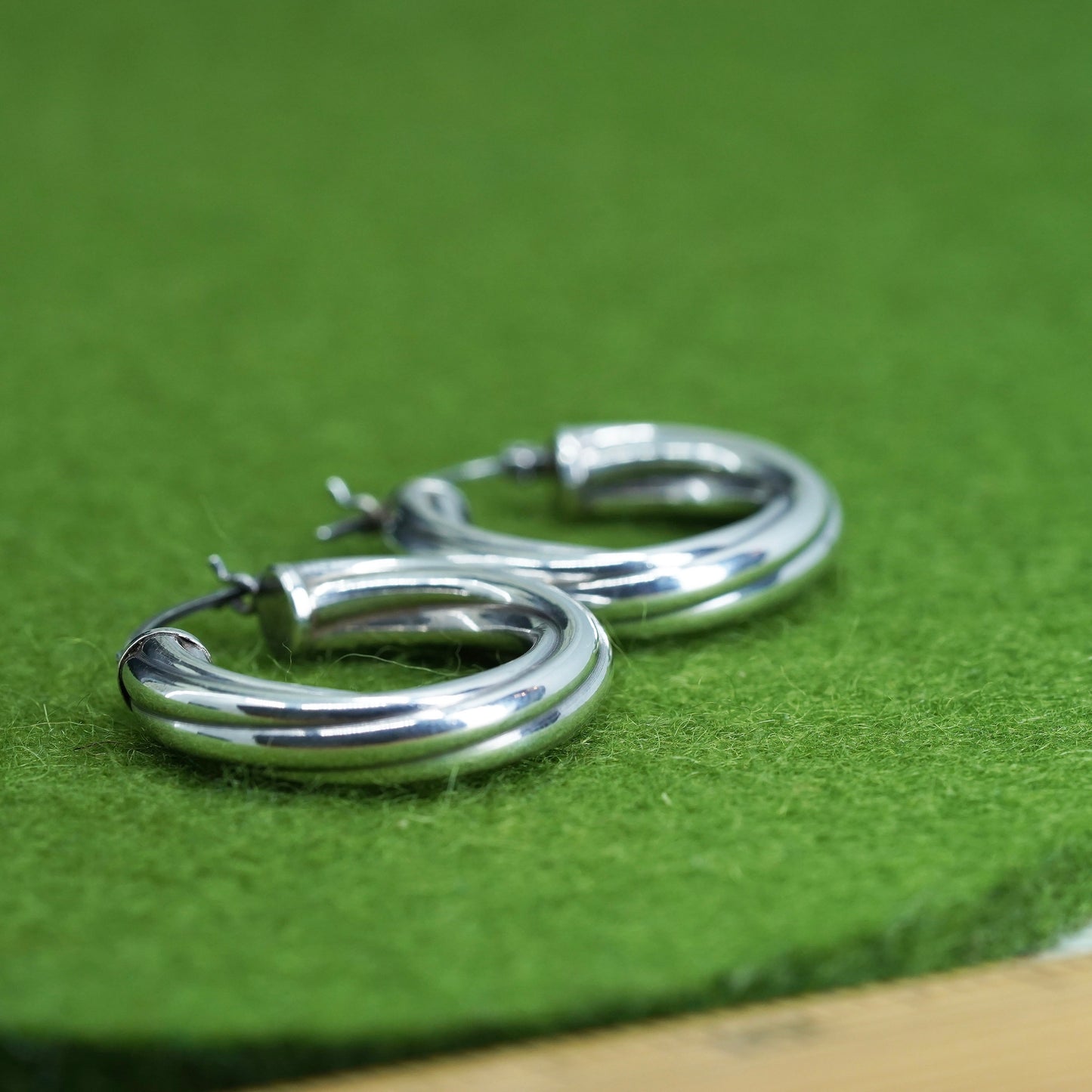 1" Vintage sterling silver bold loop earrings, textured primitive hoops