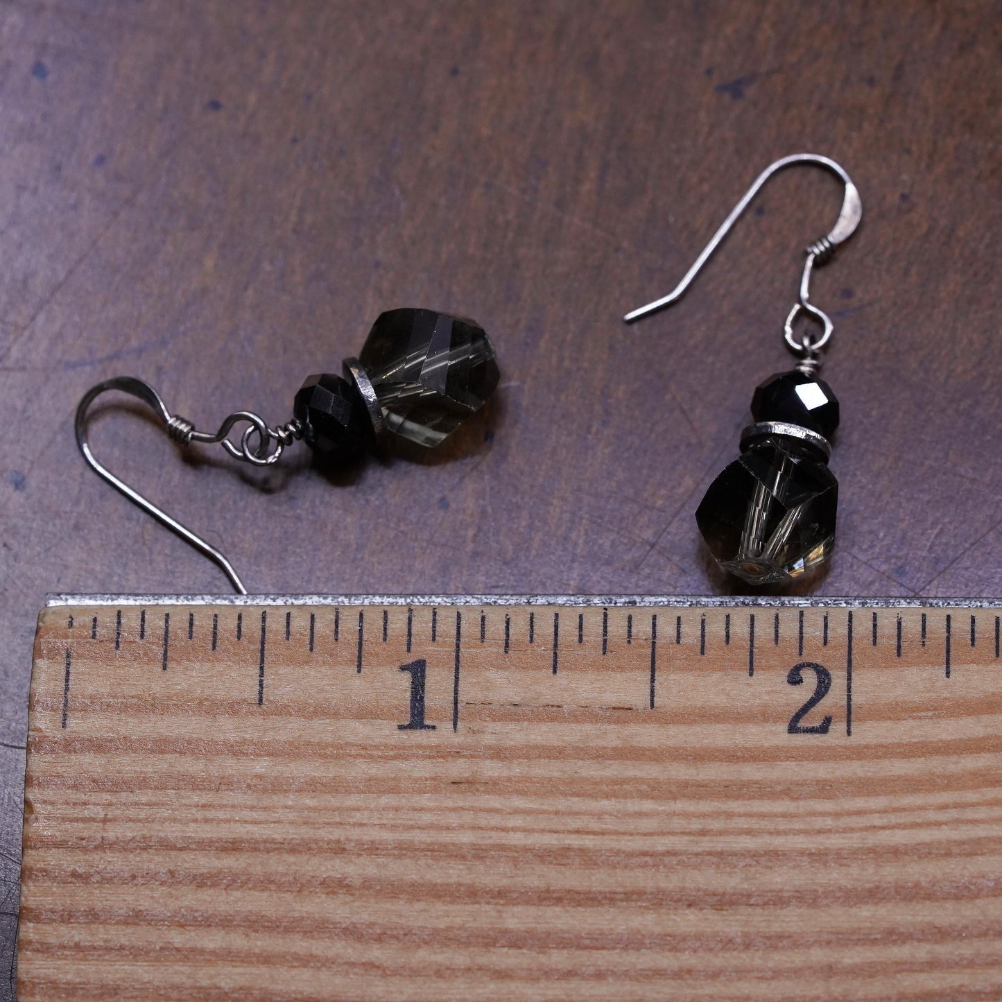 Vintage sterling silver handmade earrings, 925 hooks with smoky quartz beads