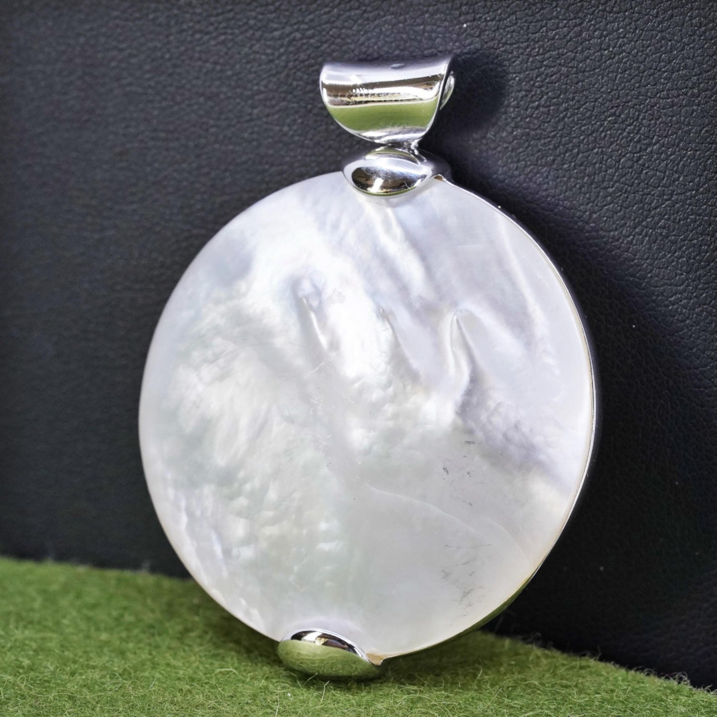 Vintage Sterling 925 Silver huge circle MOP Mother of pearl Pendant