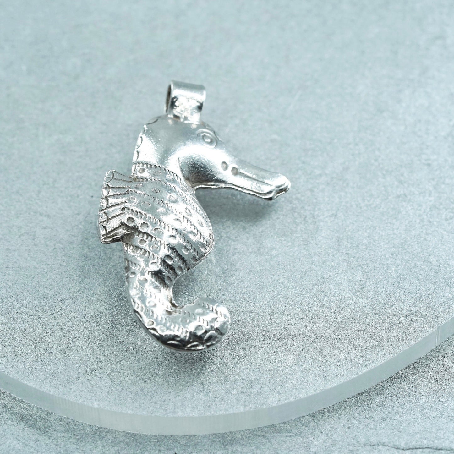 Vintage Sterling 925 silver handmade textured 925 seahorse pendant