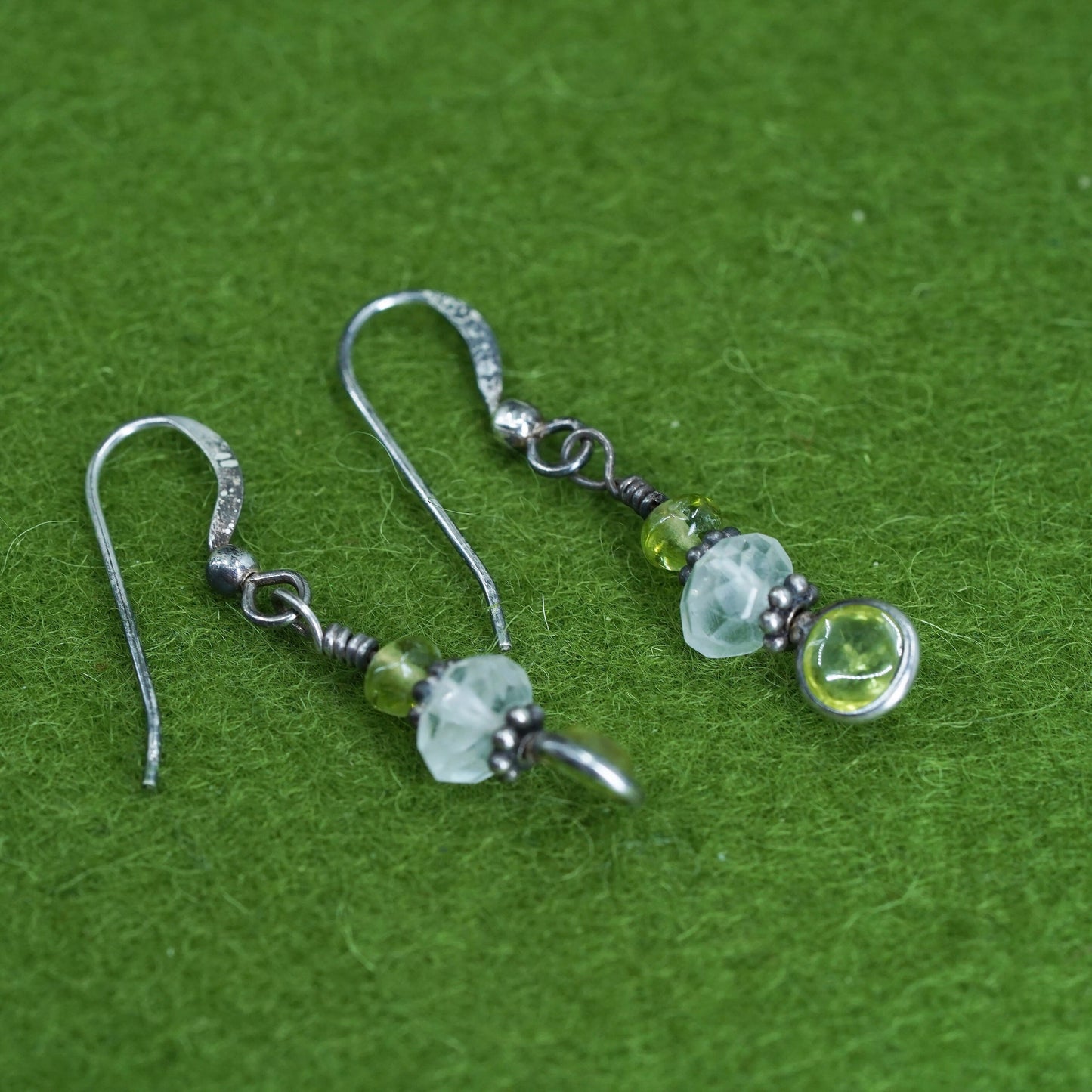 Vintage Sterling 925 silver handmade earrings with moonstone and peridot