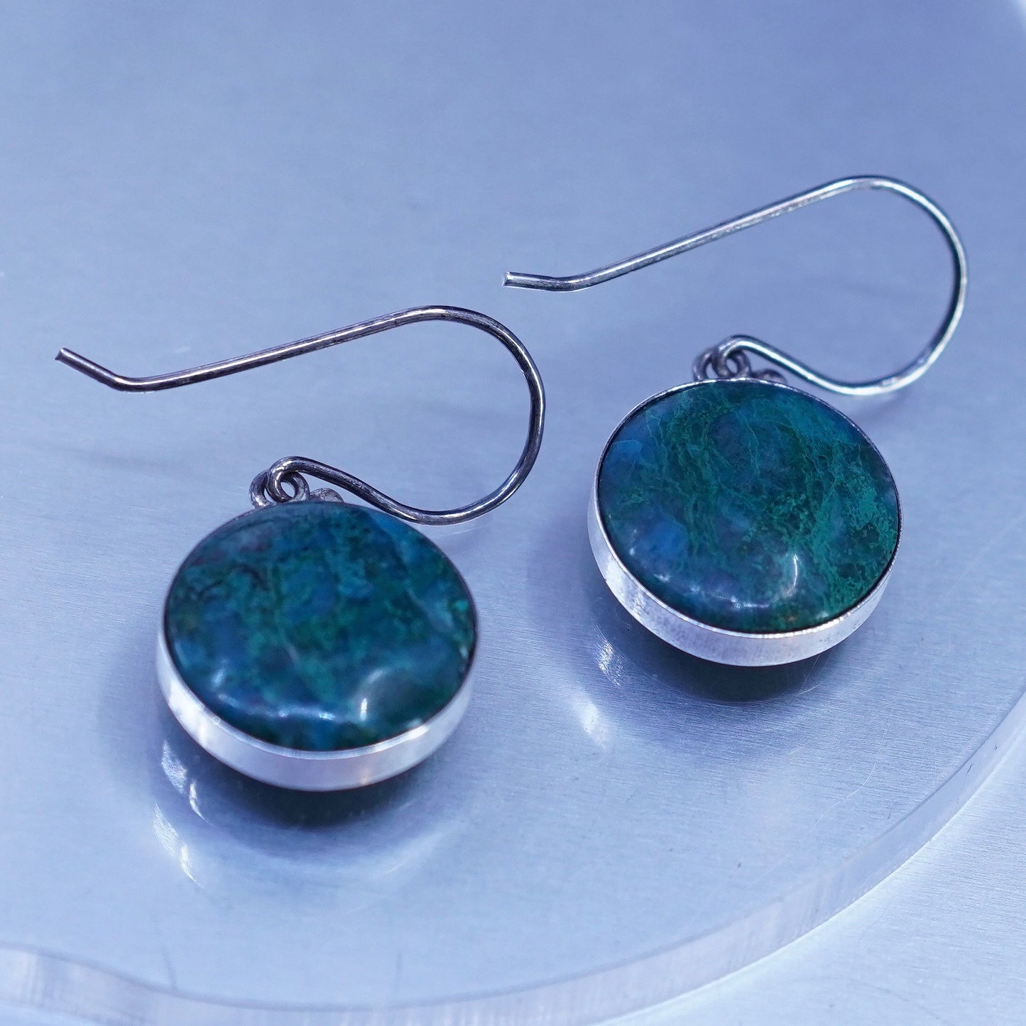 Vintage Sterling 925 silver handmade earrings with circle turquoise