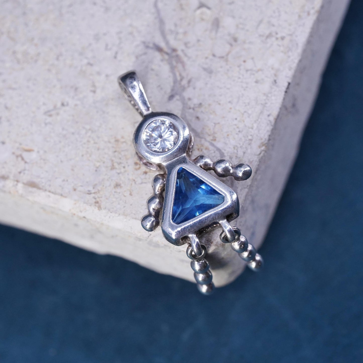 Sterling silver handmade birthstone pendant, 925 girl figure sapphire crystal