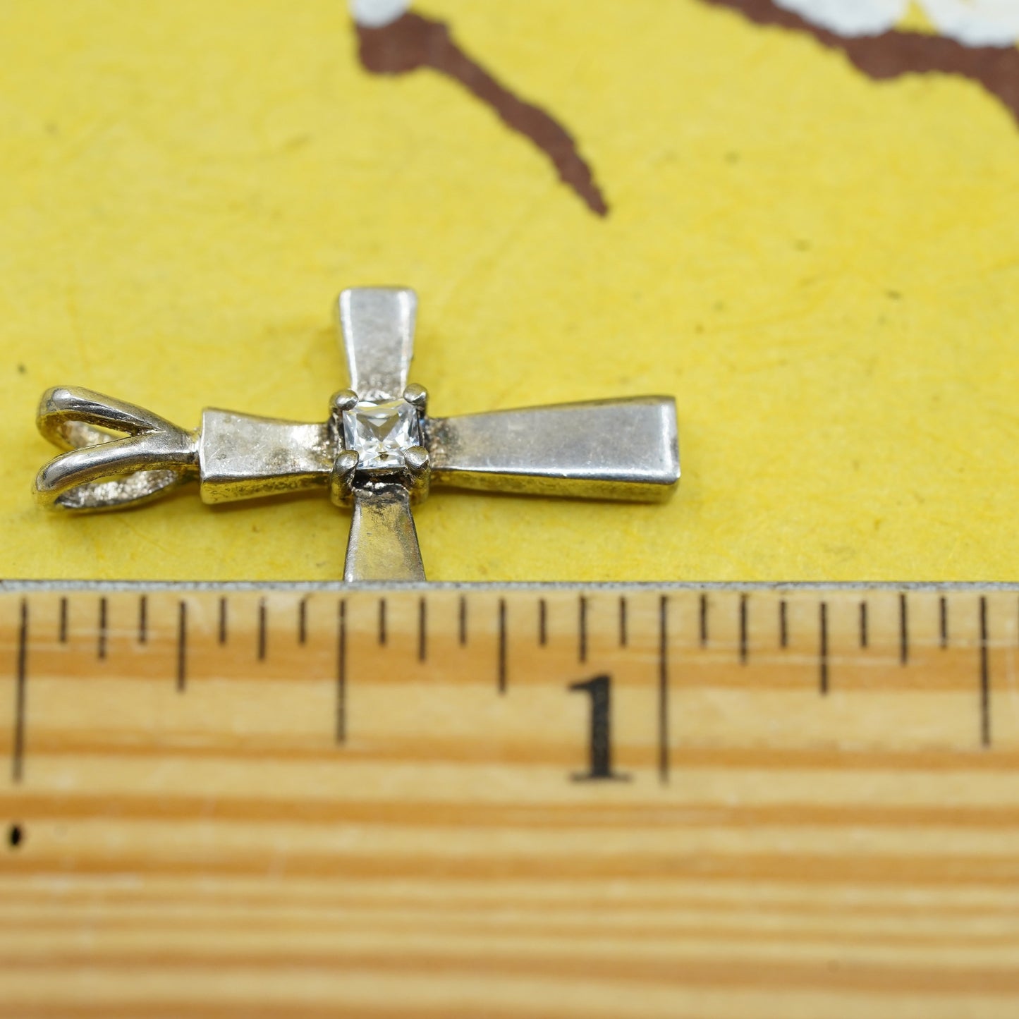 Vintage Sterling silver handmade pendant, 925 cross with Cz inlay, Christian