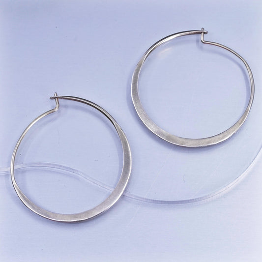 1.25”, vintage Sterling silver handmade earrings, 925 flatten hoops