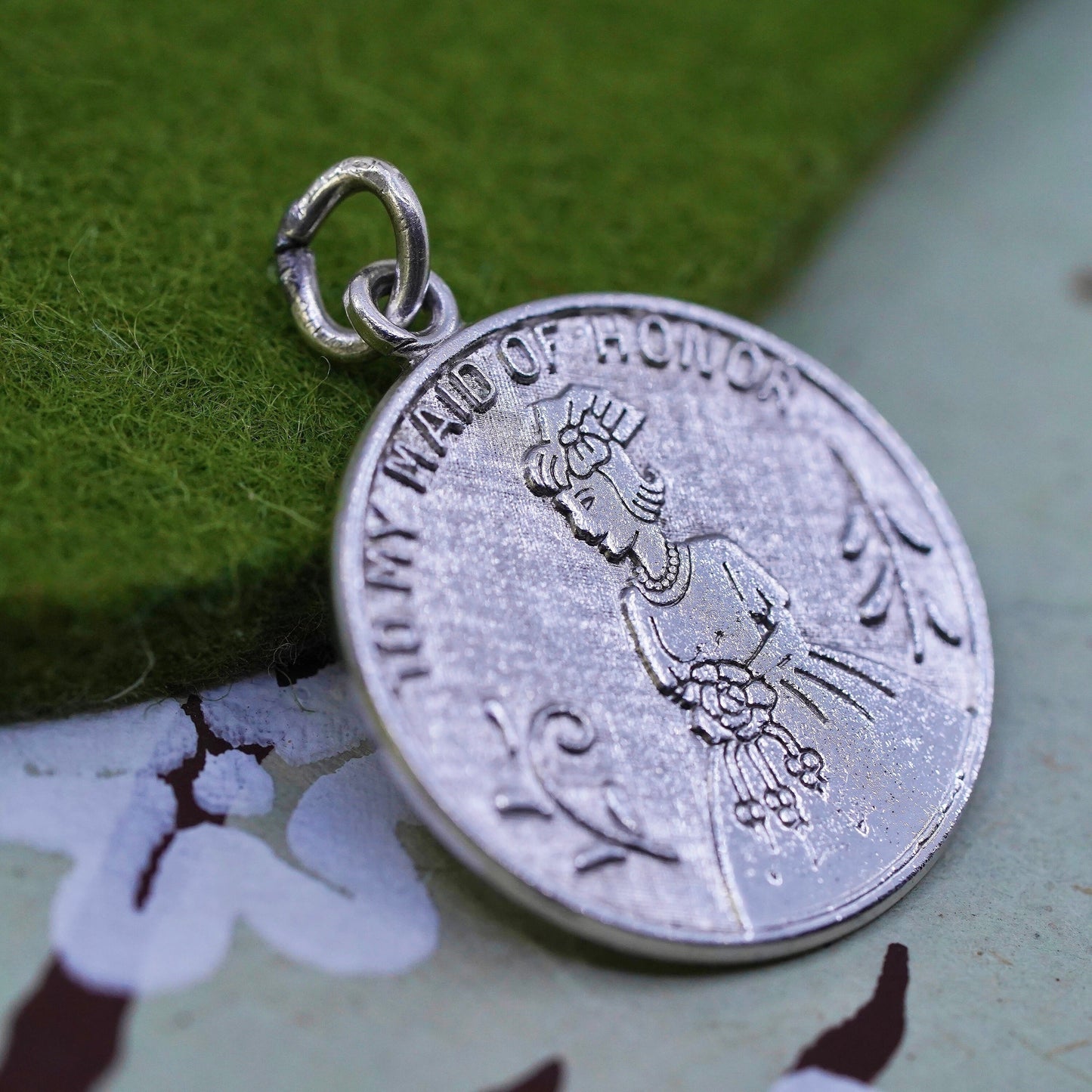sterling silver graduation pendant, 925 circle tag charm “to my maid of honor”