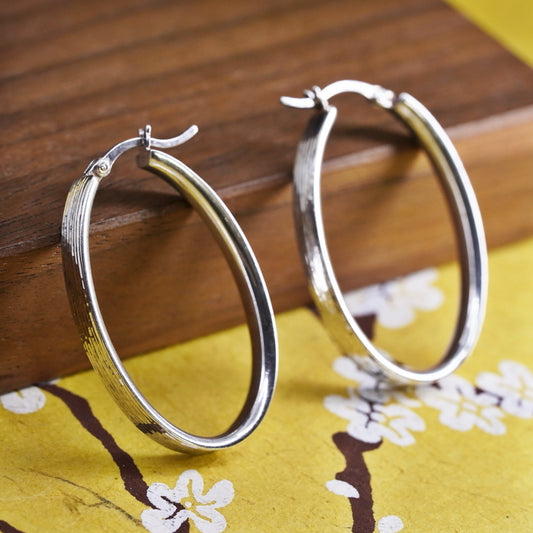 1.5”, vintage Sterling silver handmade earrings, glittering 925 textured hoops