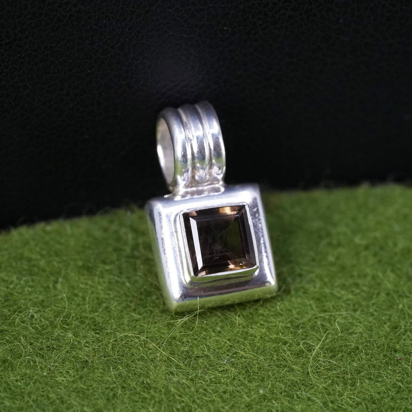 vintage Sterling silver 925 handmade pendant with square shaped smoky quartz