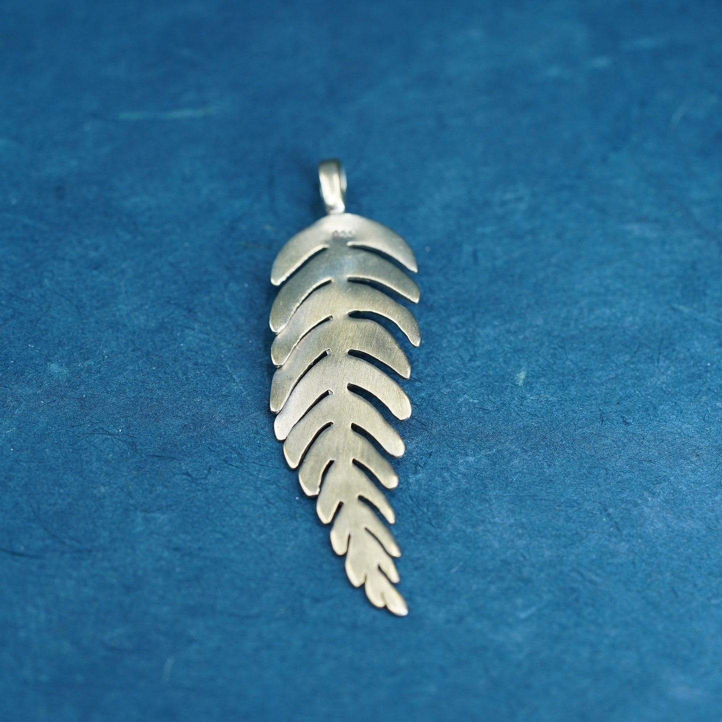 Vintage gold over Sterling silver handmade pendant, 925 long leaf