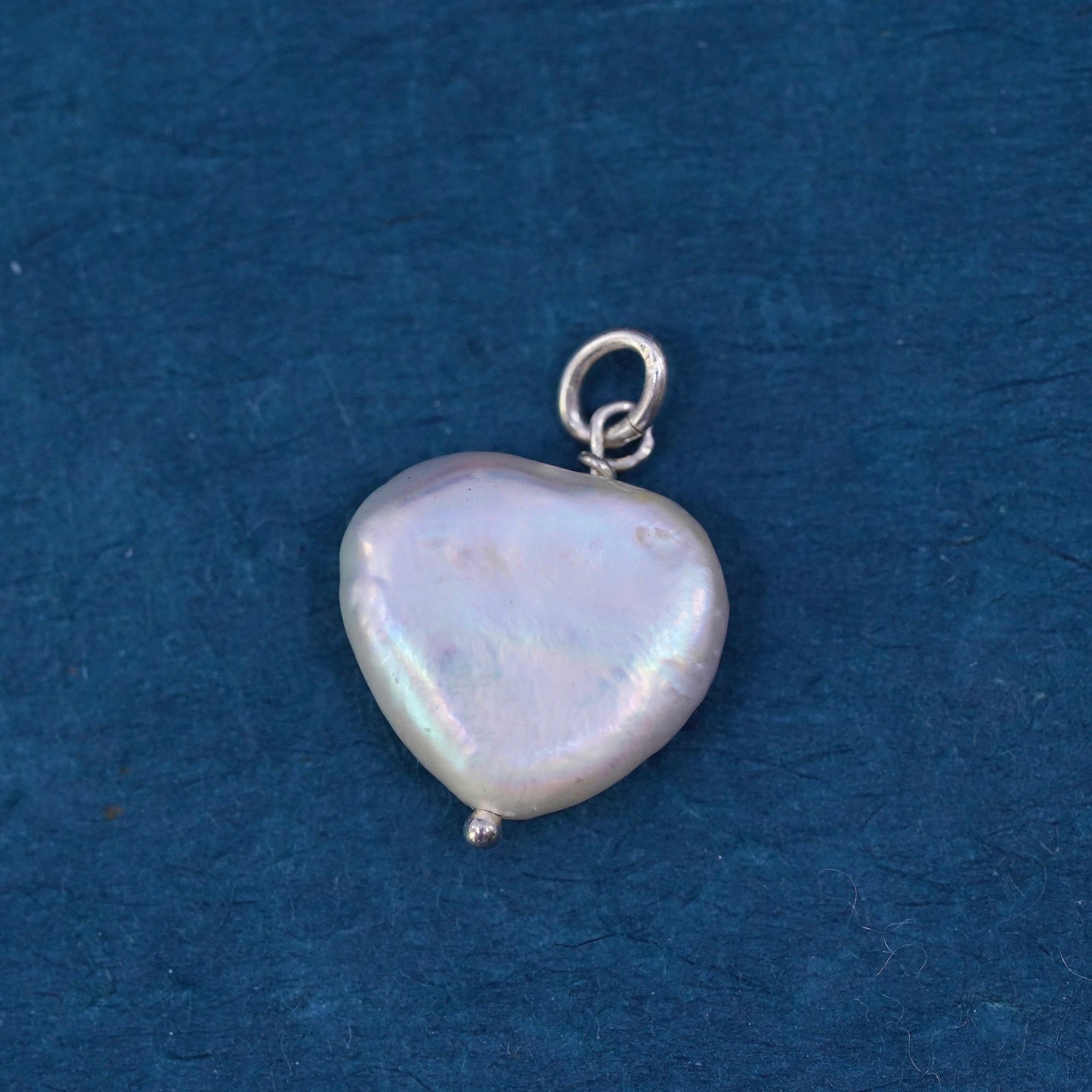 Vintage Sterling silver handmade pendant, 925 charm with heart coin pearl