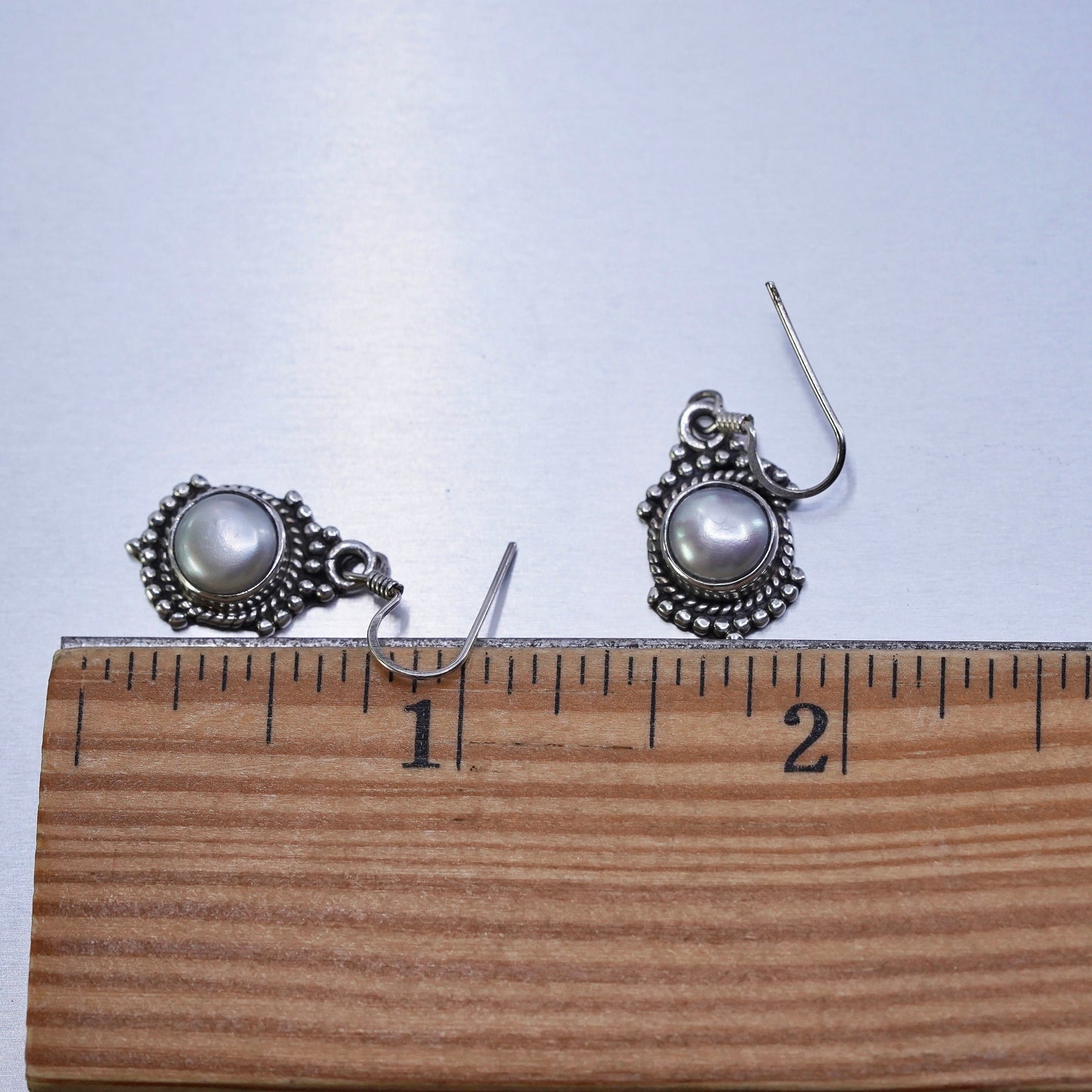 Vintage Sterling 925 silver handmade earrings with freshwater pearl and beads