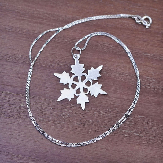 20”, Sterling silver handmade necklace, 925 box chain with snowflake pendant