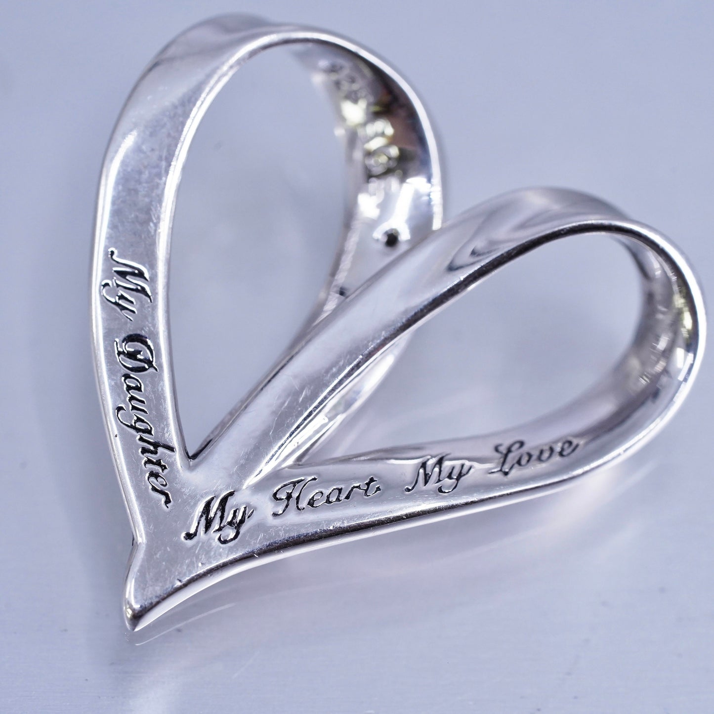 BGE 925 sterling Silver Heart Pendant diamonds, “my daughter my heart my love”