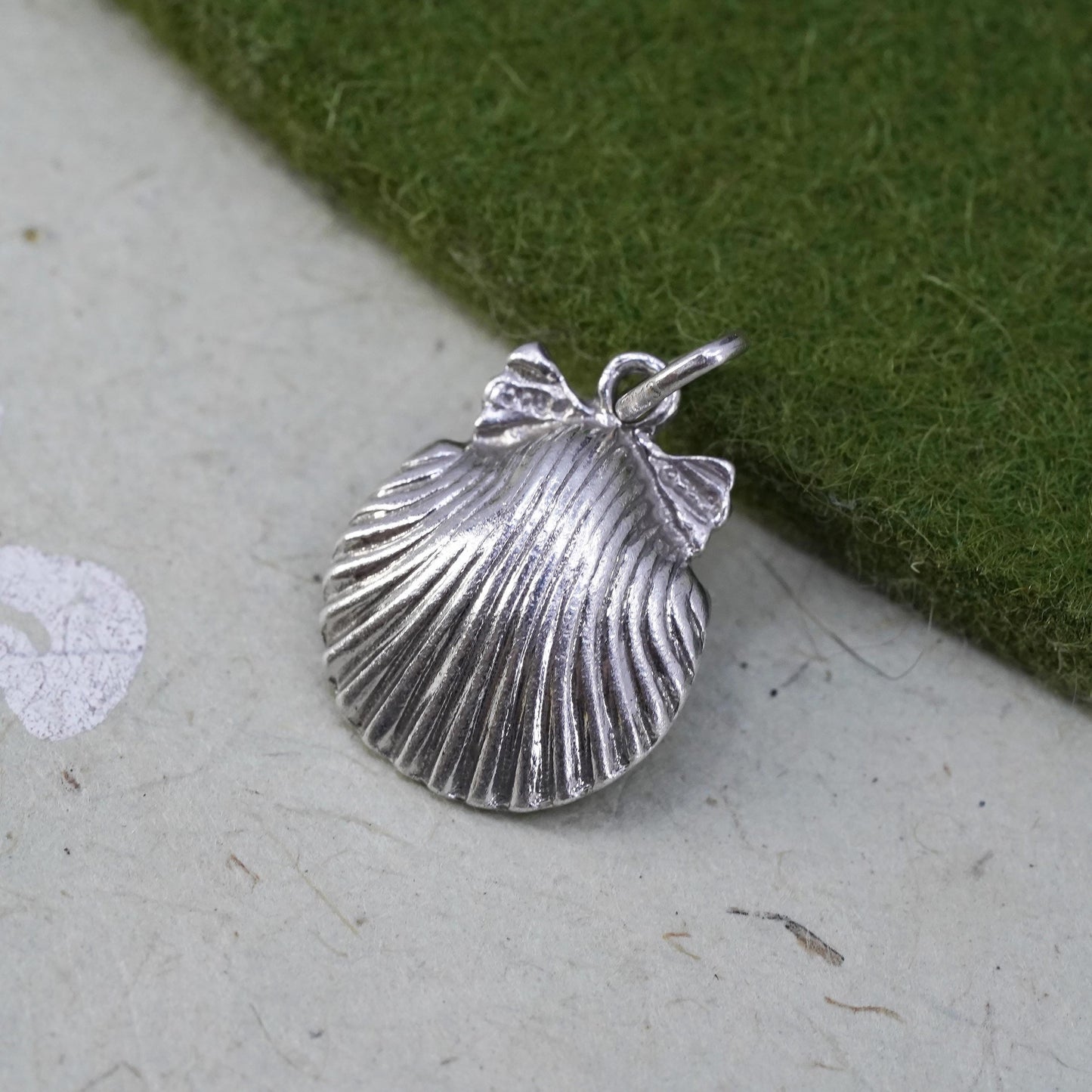 Vintage sterling silver handmade shell pendant, 925 charm