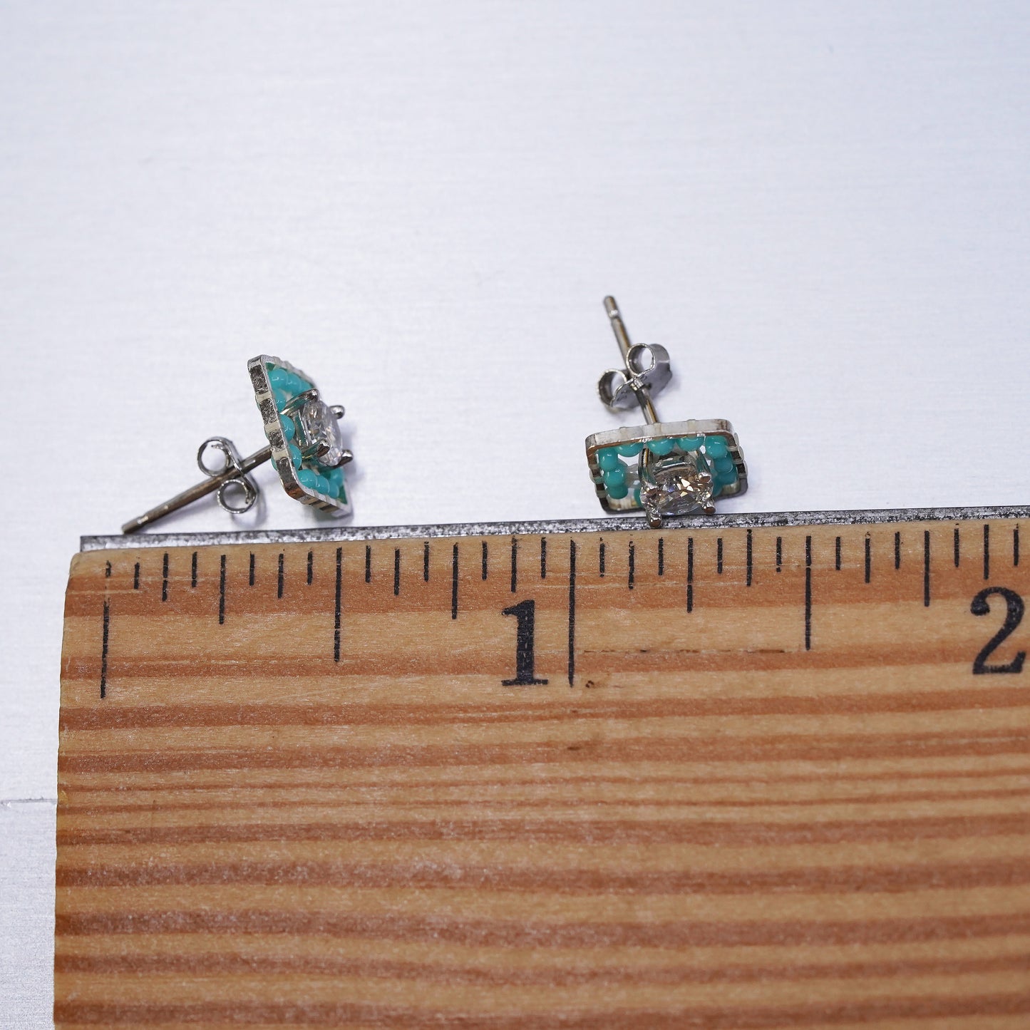 southwestern Sterling Silver Native American Earrings, 925 studs with turquoise