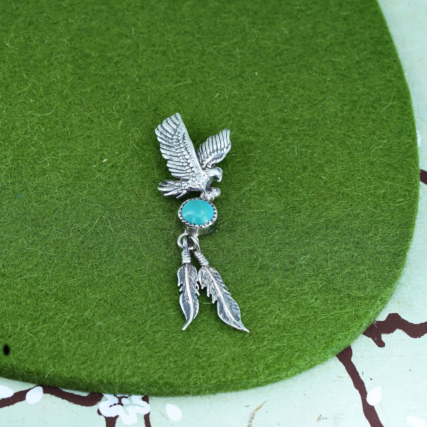 Native American Navajo Richard Begay Sterling Silver 925 eagle pendant turquois