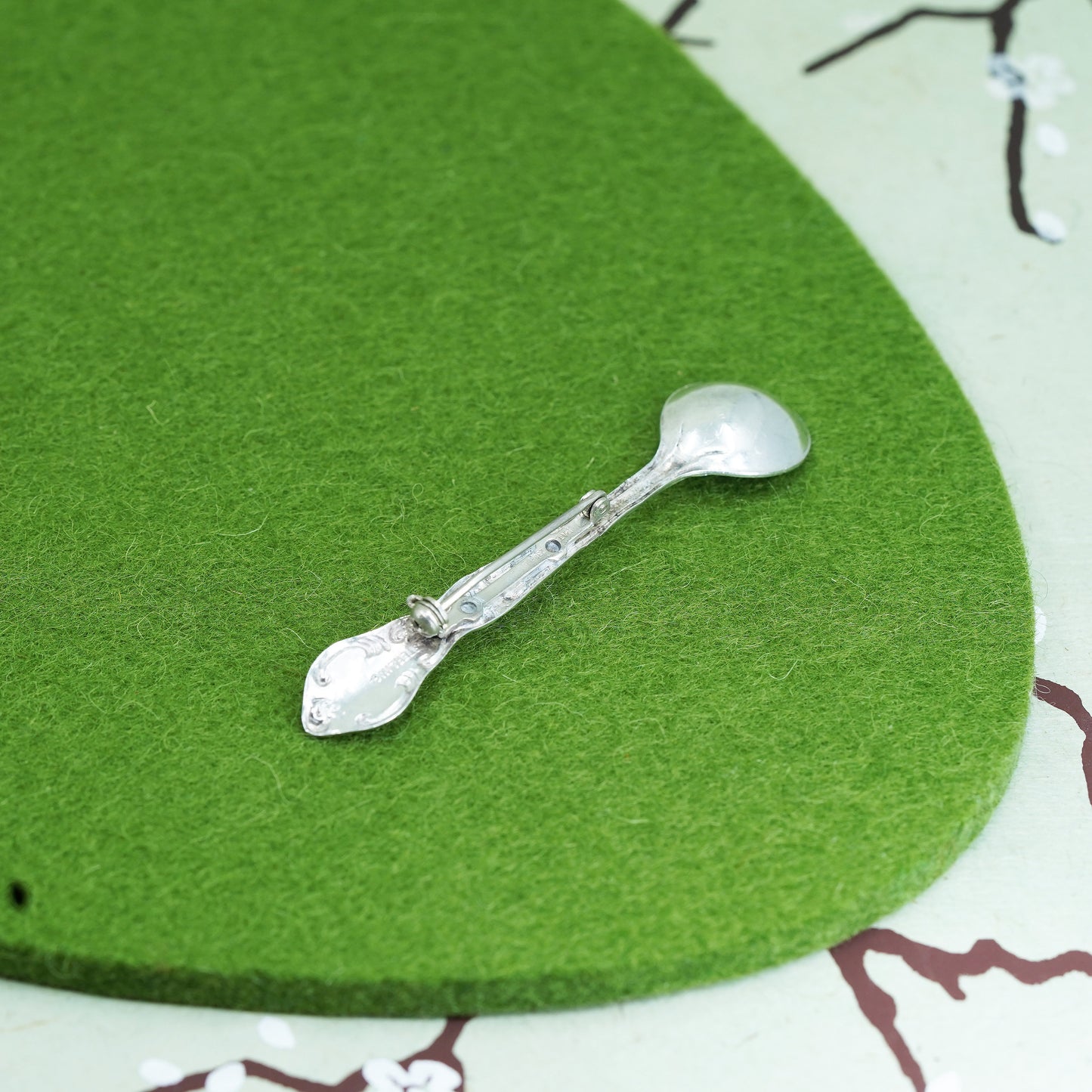 Vintage sterling silver handmade brooch, solid 925 silver spoon pin