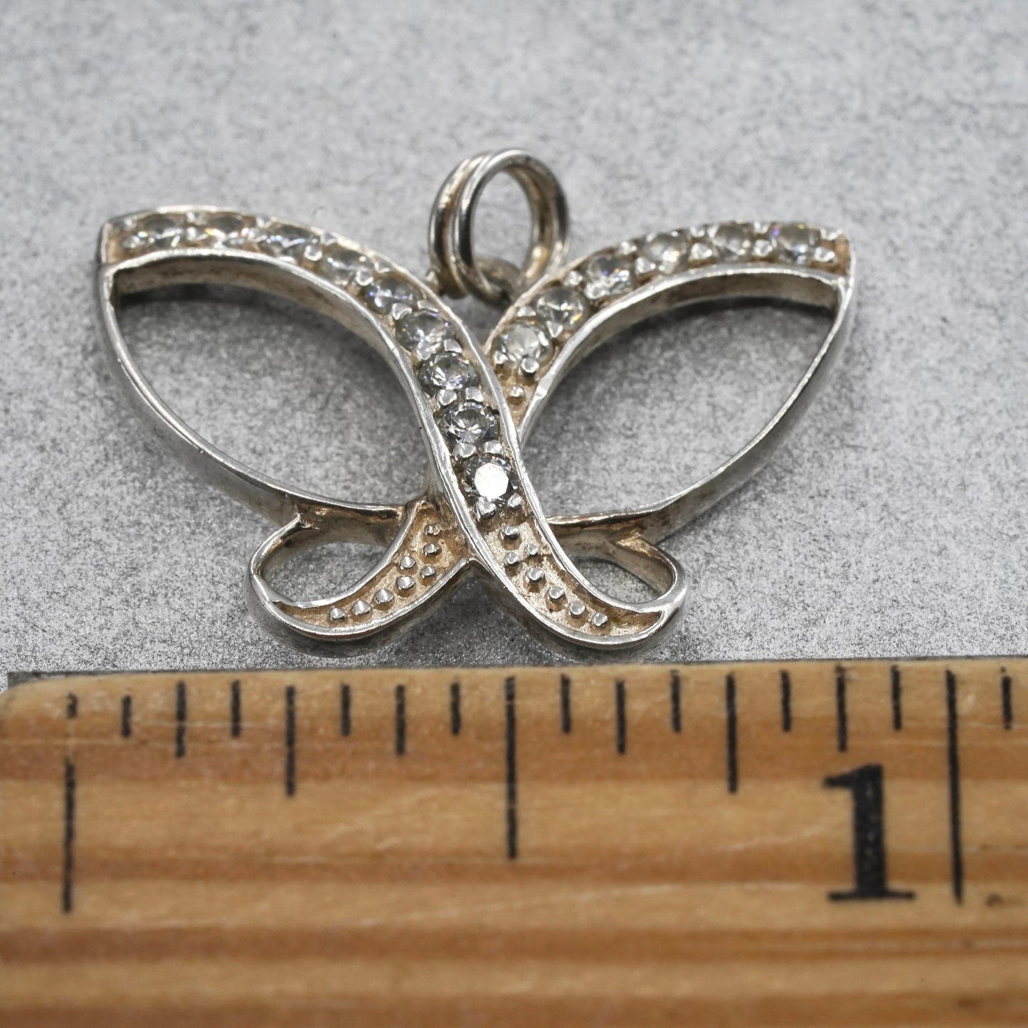 Vintage Sterling silver handmade charm, 925 butterfly pendant with cz
