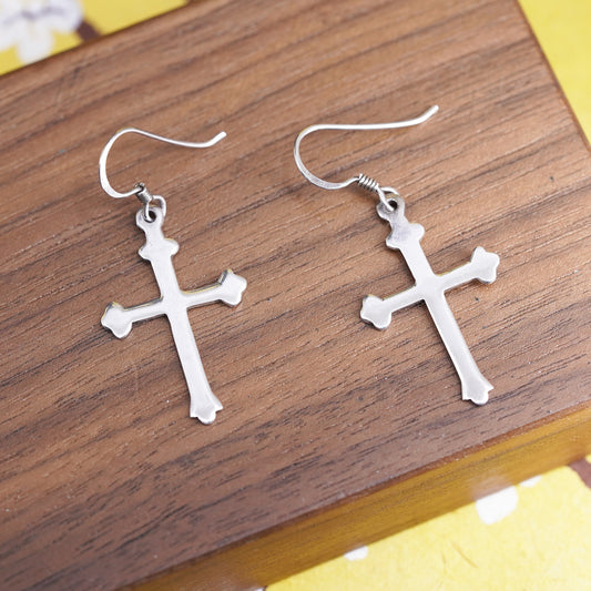 Vintage Sterling silver handmade earrings, 925 cross dangle