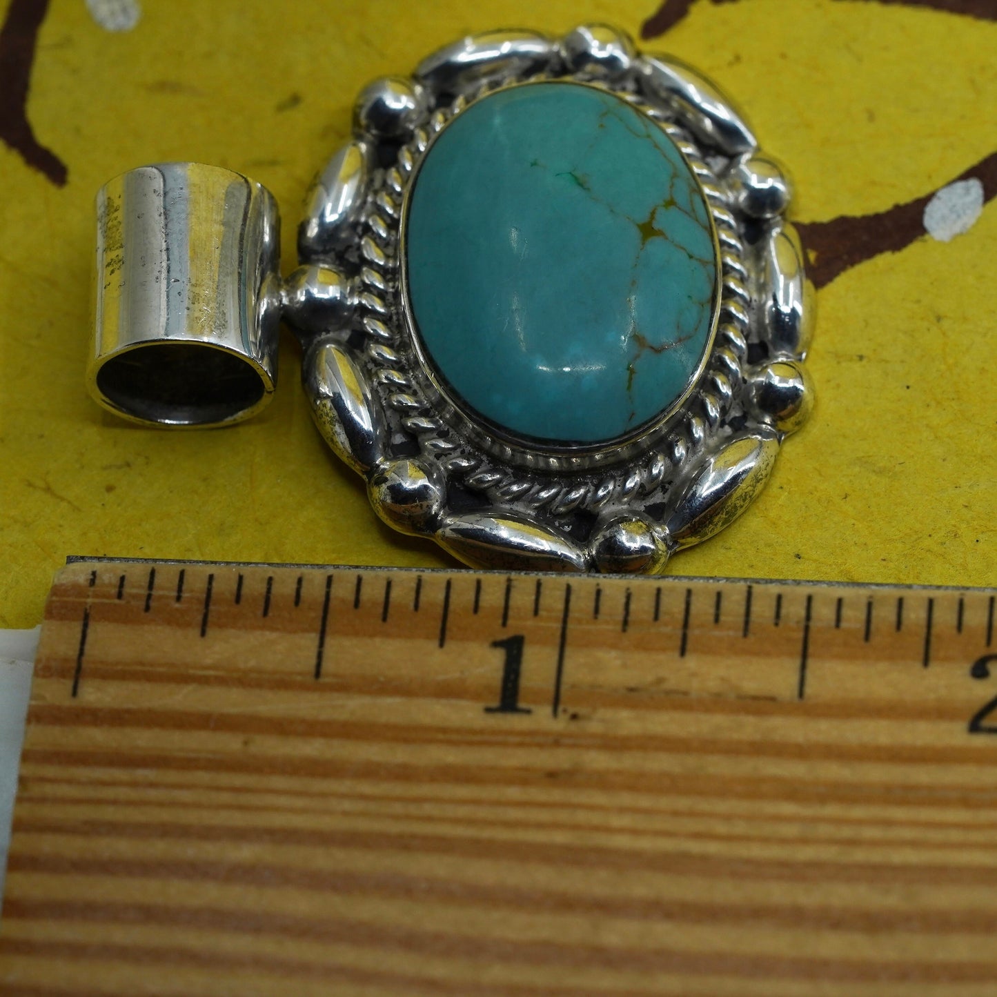 Vintage Mexico Sterling silver 925 handmade oval pendant with turquoise beads