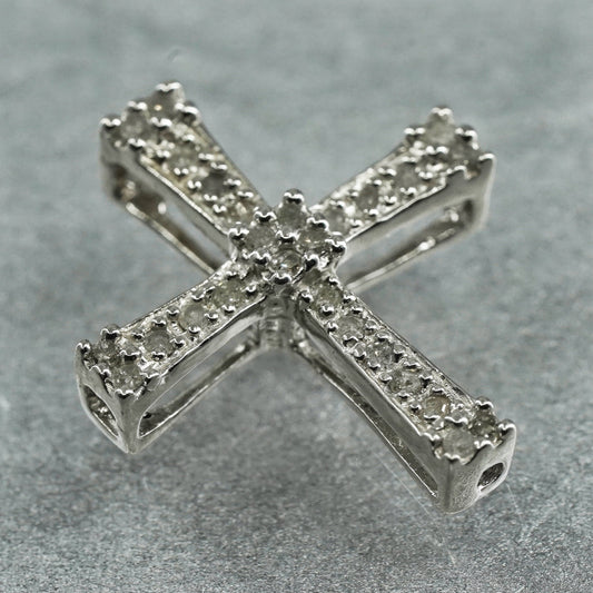 Vintage sterling 925 silver handmade pendant, cross with diamond