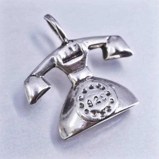 Vintage Sterling silver handmade charm, 925 old fashion telephone