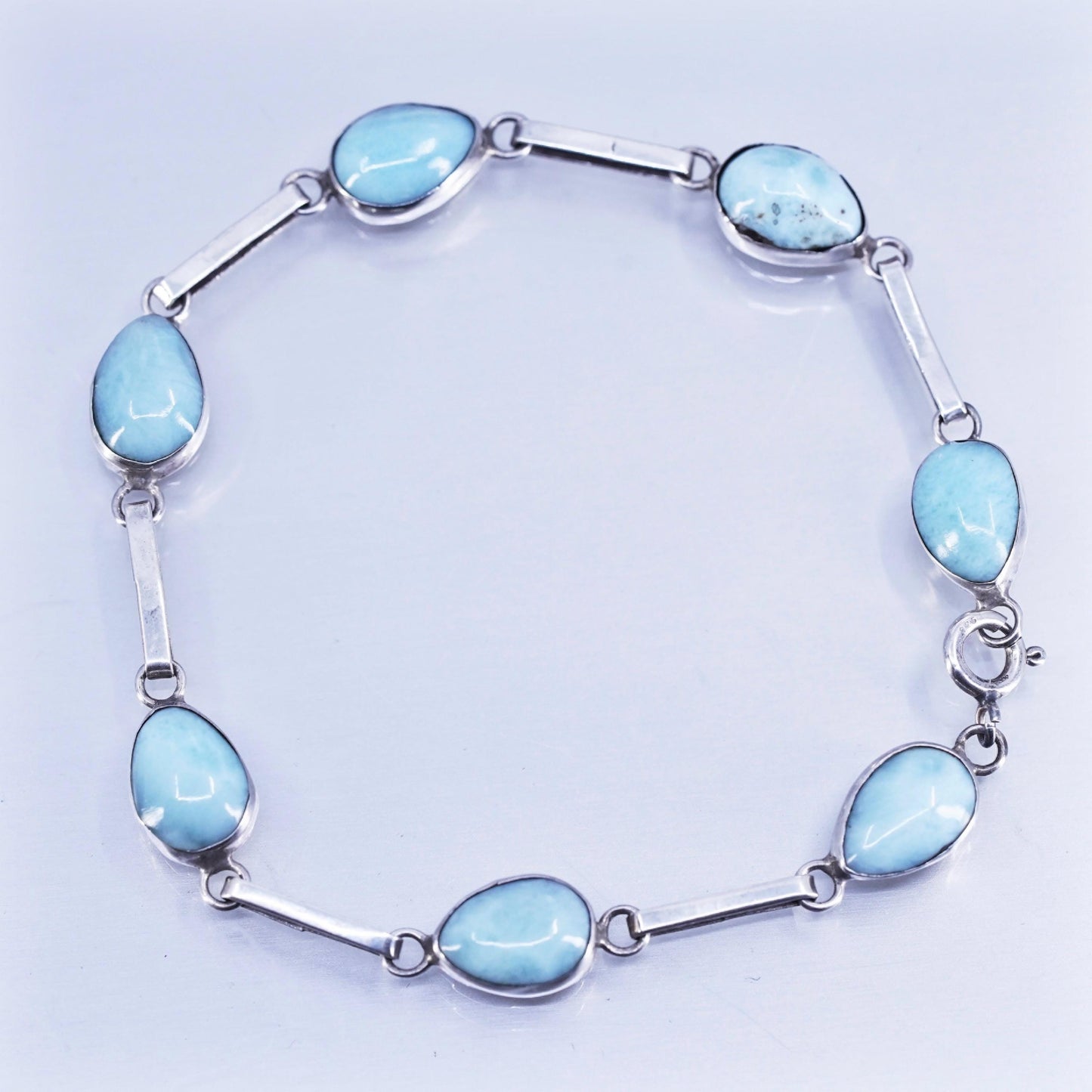 7”, Vintage sterling 925 silver handmade bracelet with teardrop larimar