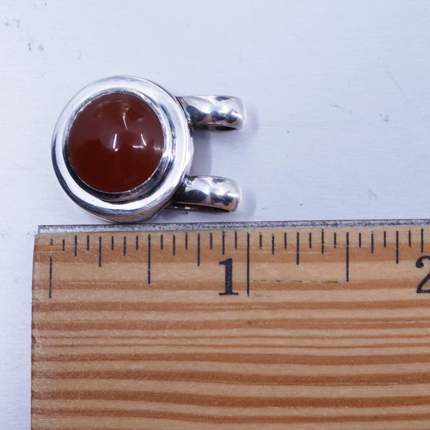 Vintage sterling 925 silver handmade slide pendant with circle carnelian