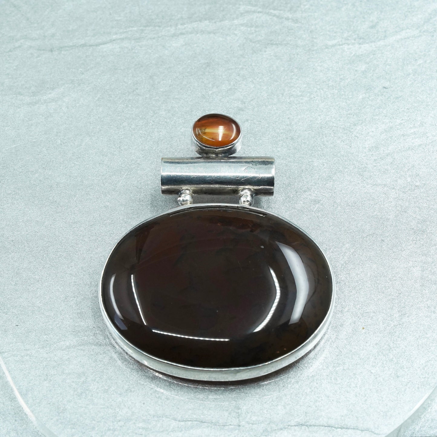 Vintage sterling 925 silver handmade pendant with huge oval carnelian