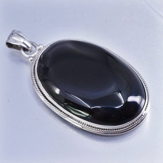 antique sterling 925 silver handmade pendant with oval onyx