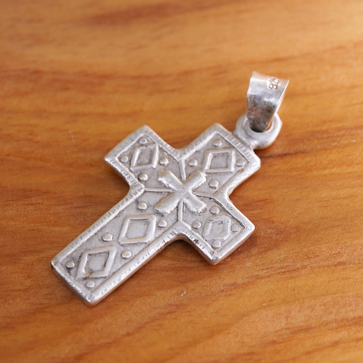 Vintage Sterling silver handmade pendant, 925 textured cross