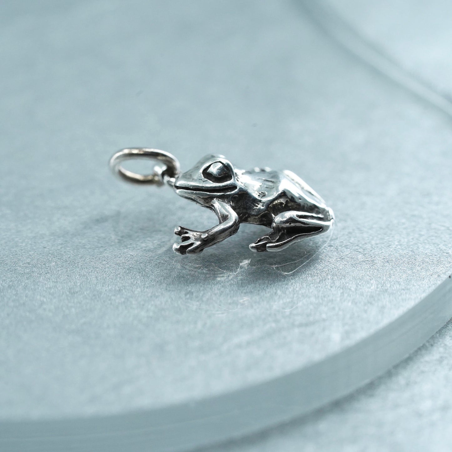 Vintage Sterling 925 silver handmade pendant, frog charm