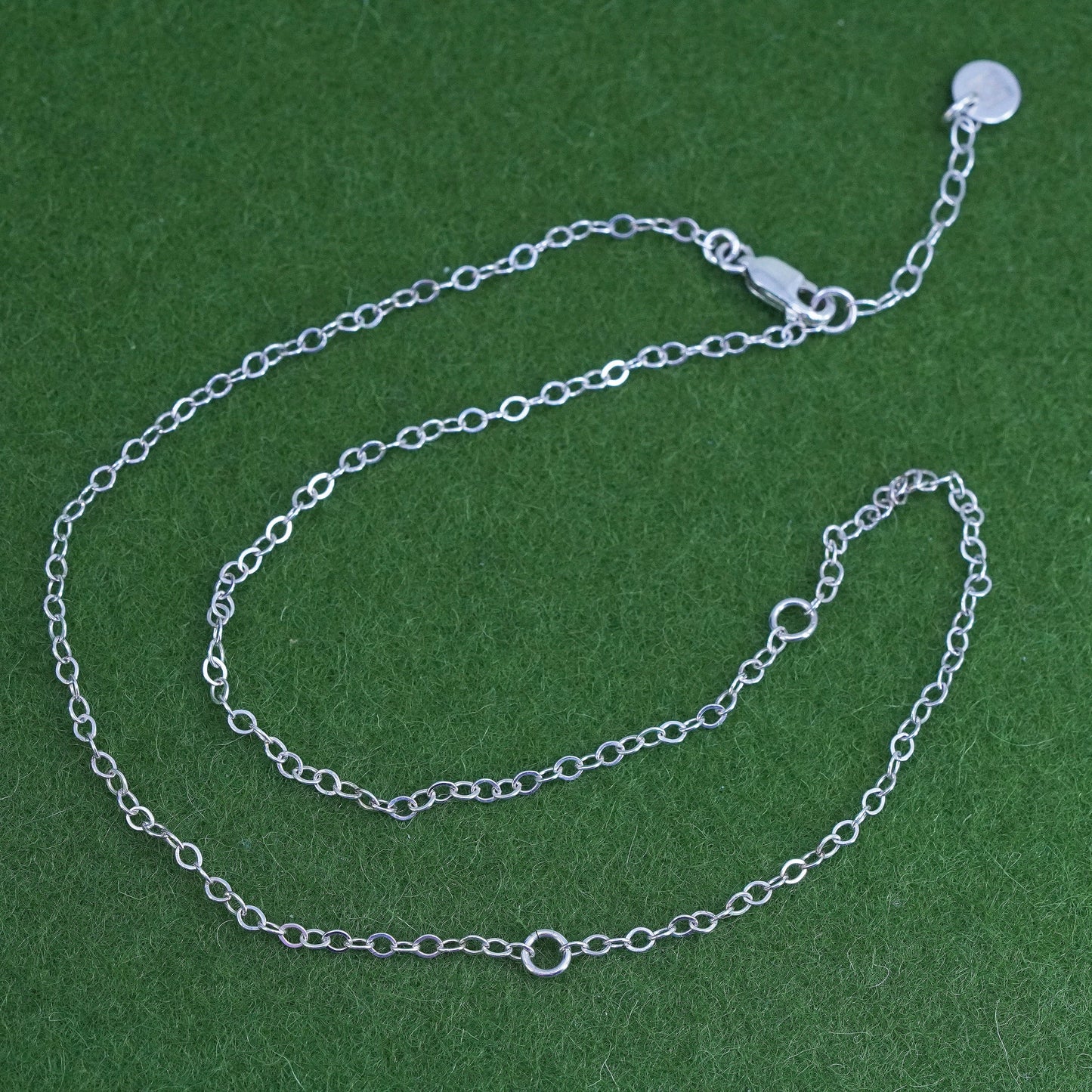 16+1” 2mm, Vintage sterling 925 silver flatten circle chain, necklace