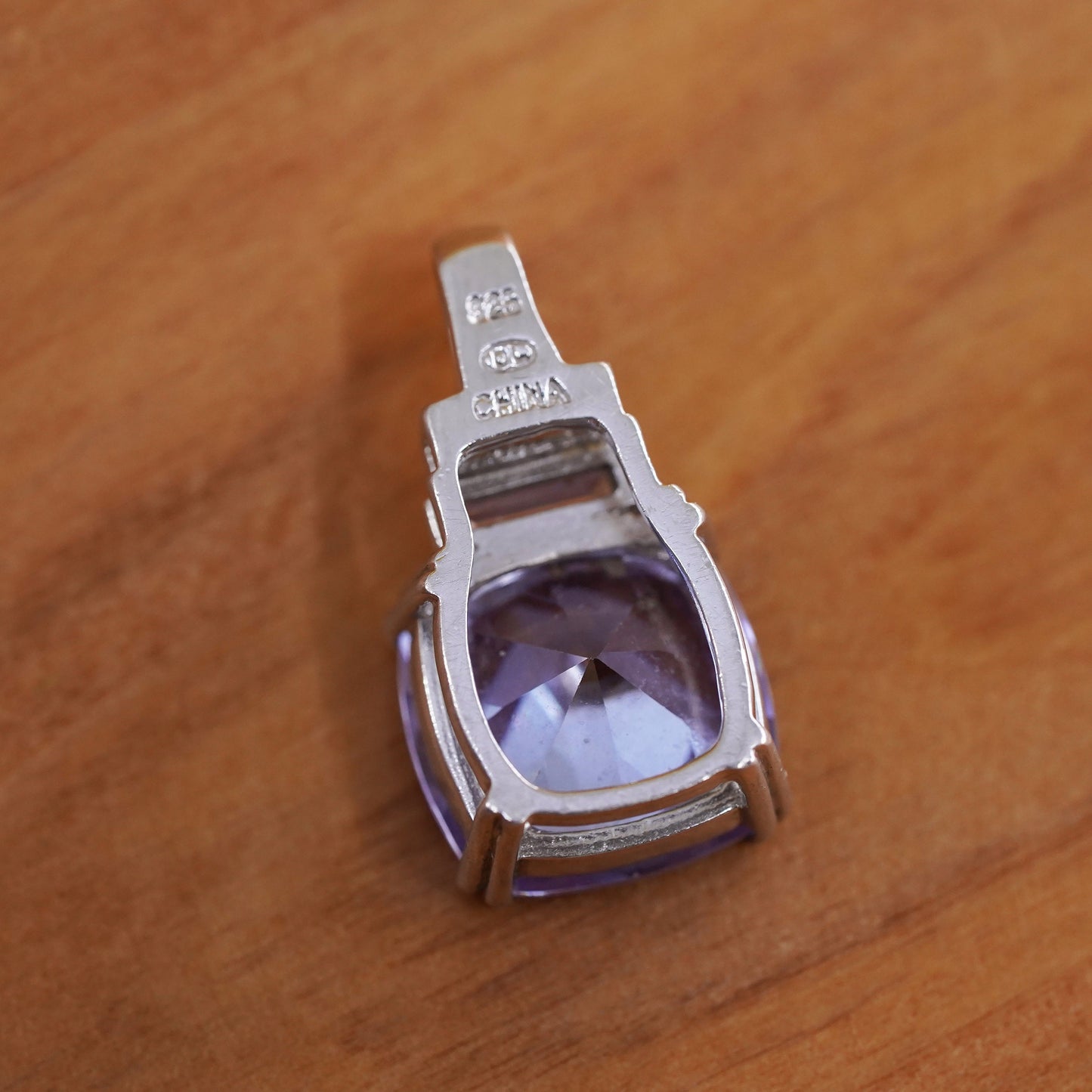 Vintage modern Sterling 925 silver pendant with checkerboard cut amethyst