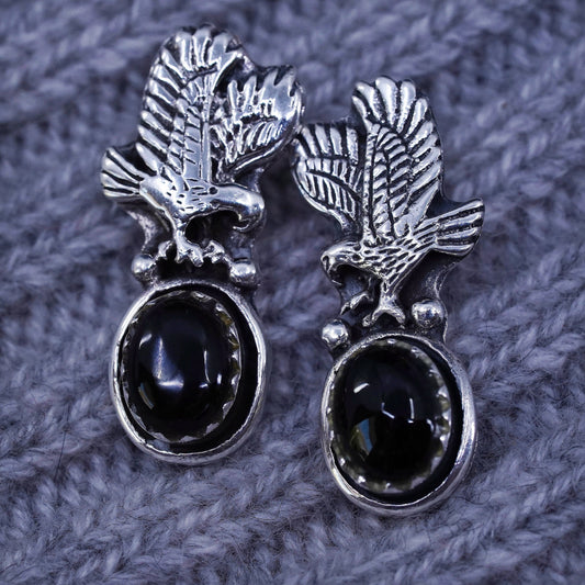 Native American Navajo Sterling silver handmade earrings, 925 eagle studs onyx