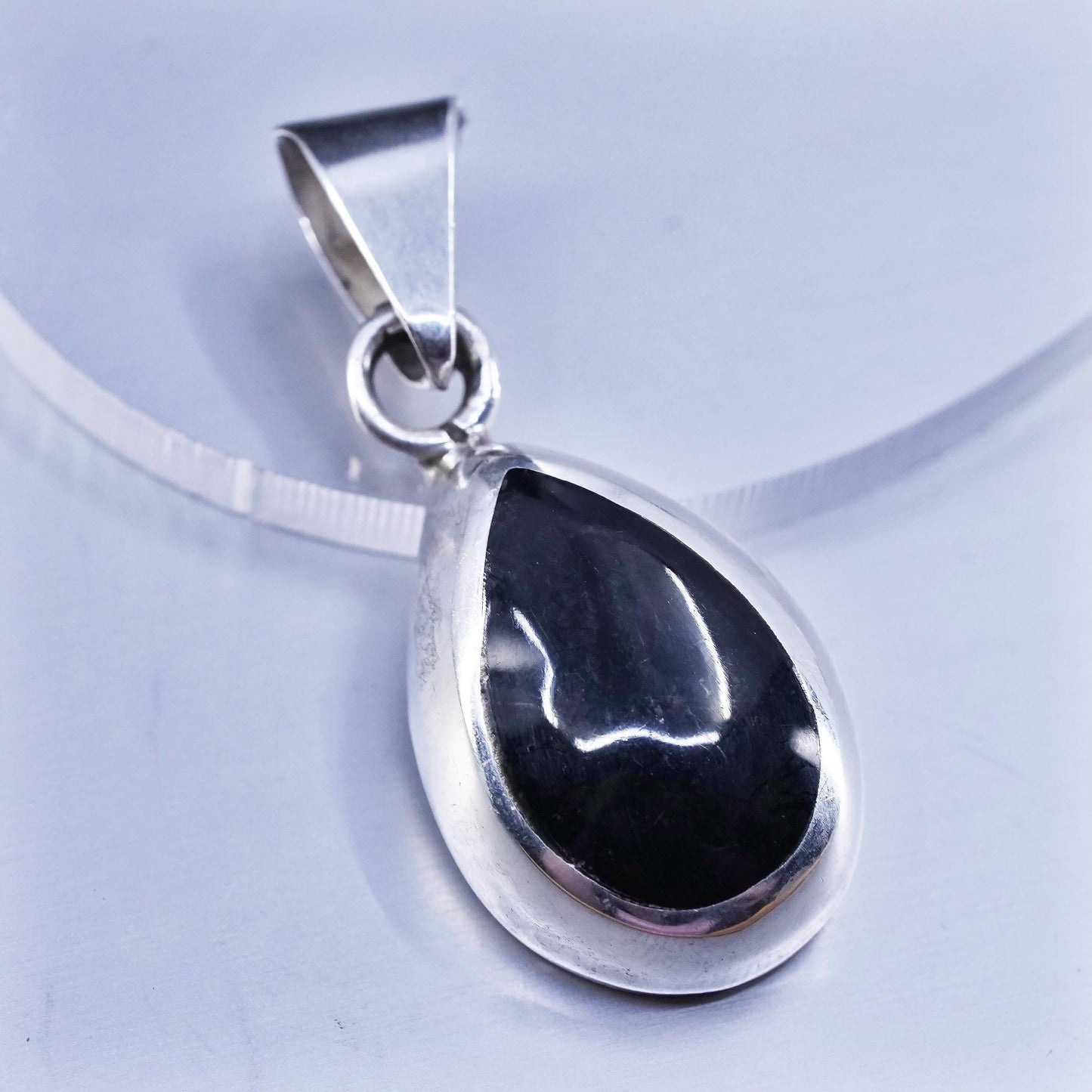 Vintage Mexican Sterling silver handmade charm, 925 teardrop pendant with onyx