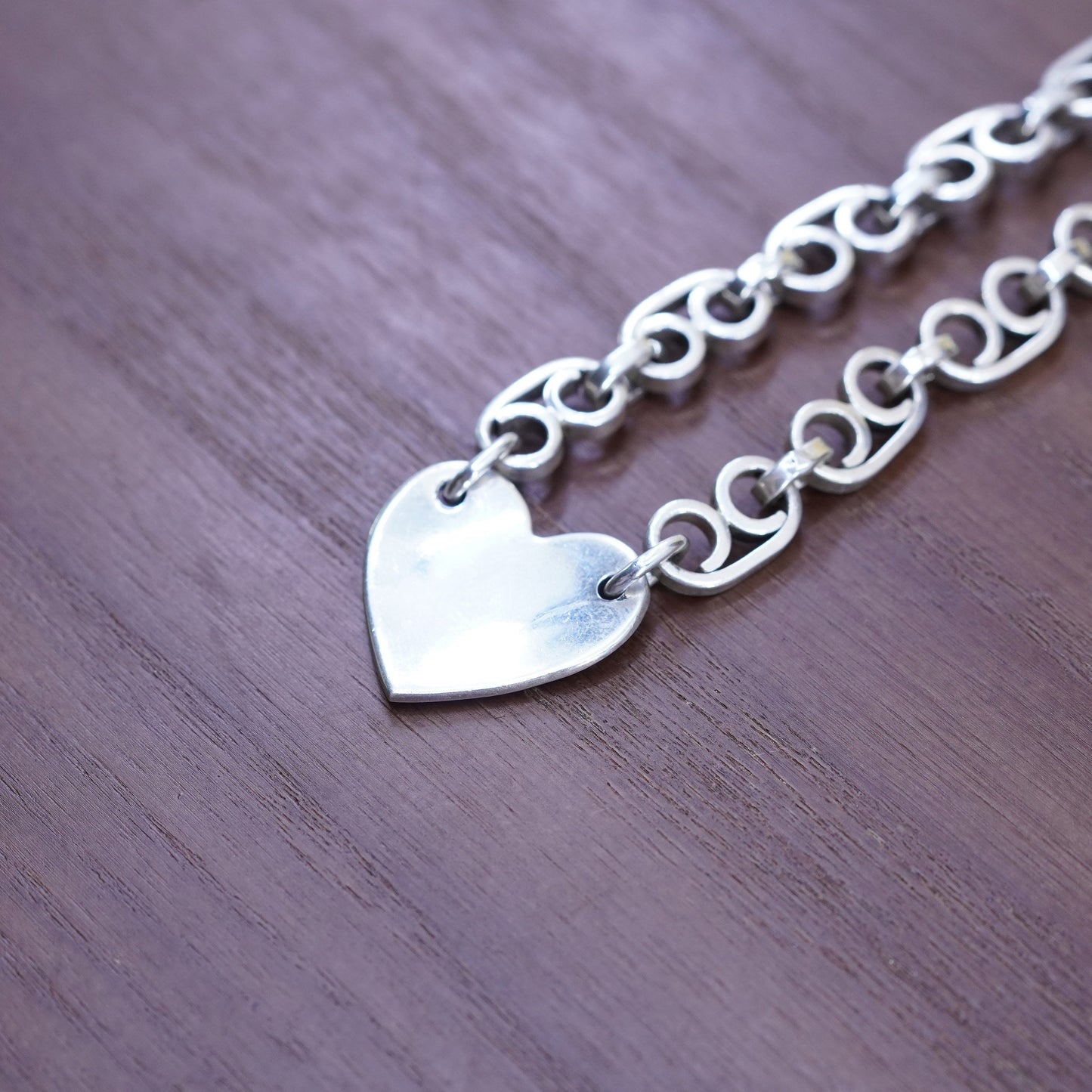 16” 8mm, vintage Sterling silver 925 handmade anchor chain necklace with heart