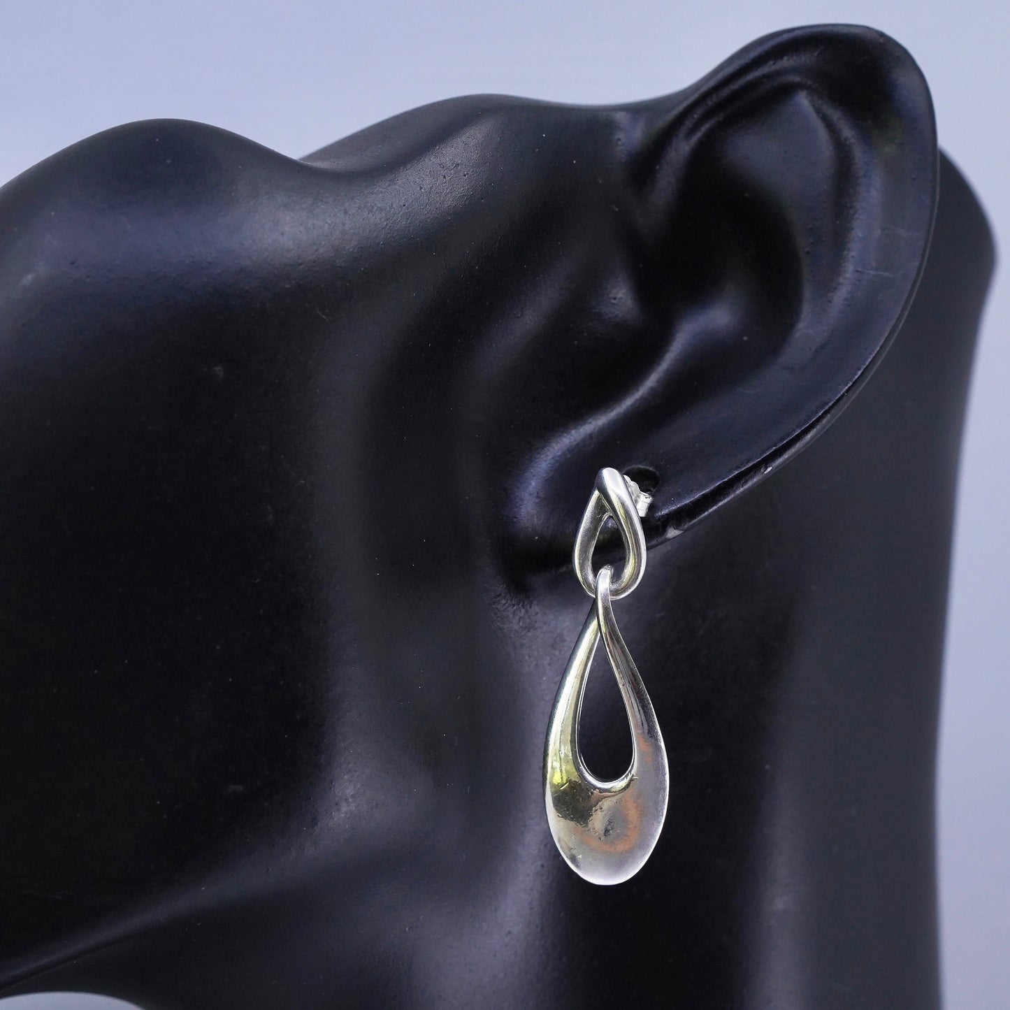 1.75”, Vintage Sterling 925 silver handmade entwinted teardrop earrings