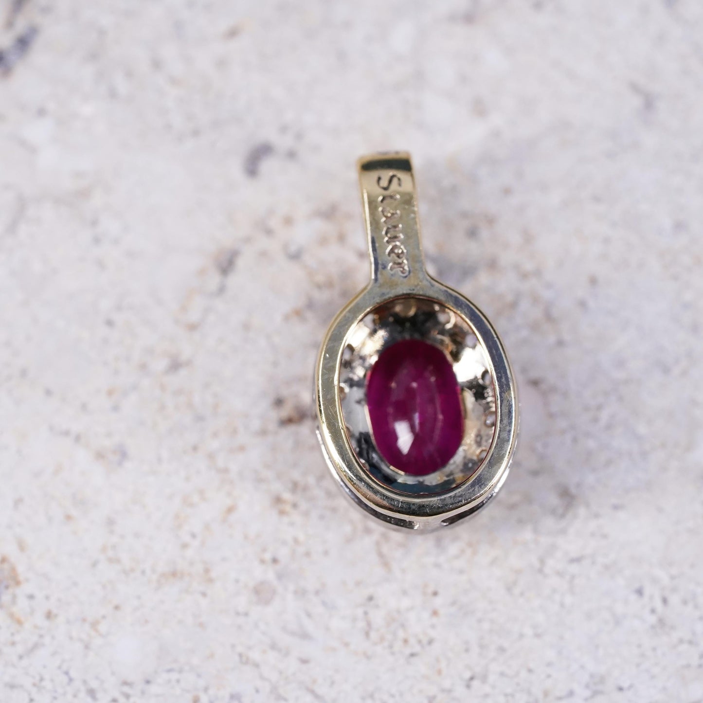 Vintage Vermeil gold over Sterling 925 silver pendant with genuine ruby and cz