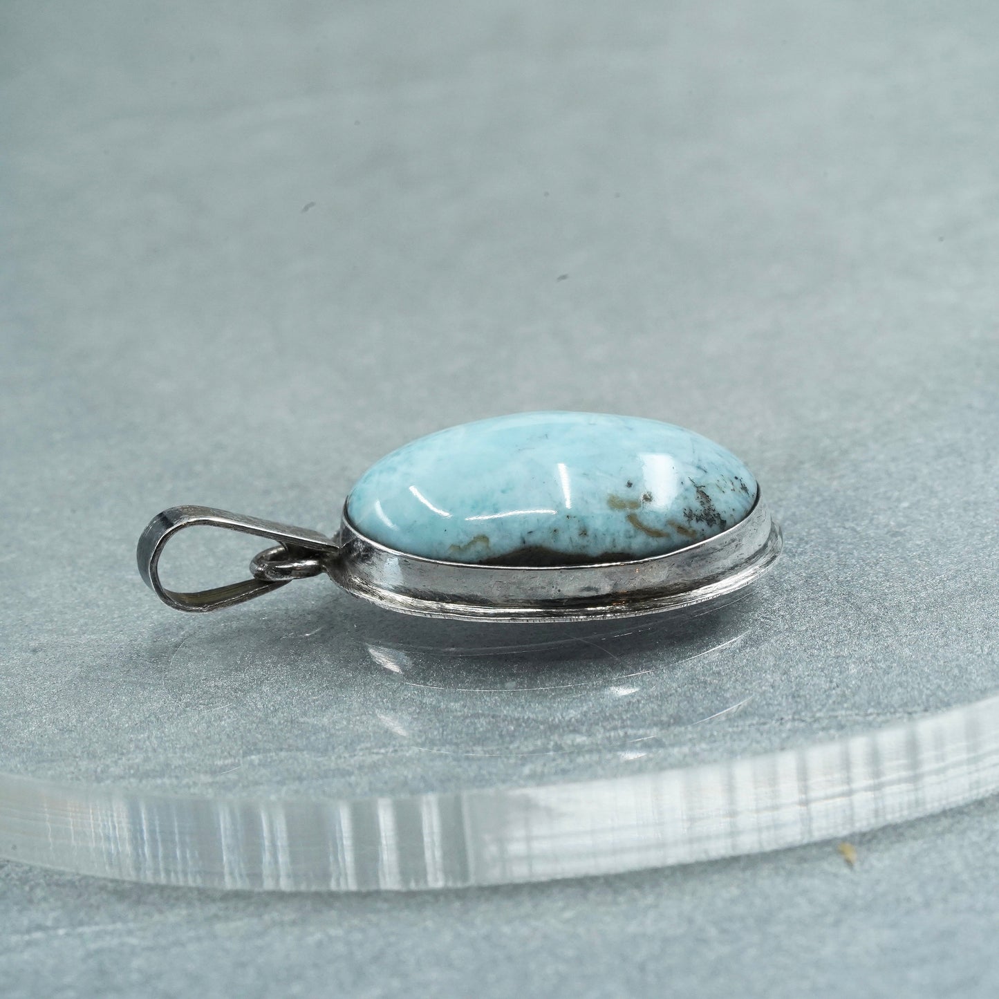 vintage sterling 950 silver handmade pendant with oval Larimar