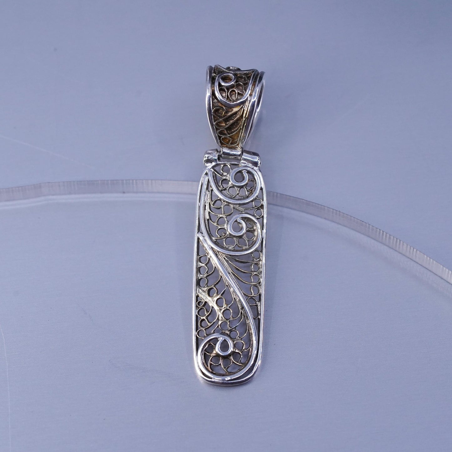 Vintage sterling 925 silver filigree tag pendant charm